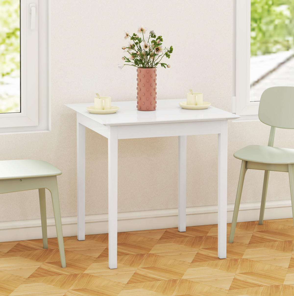 QUADRATISCHER Esstisch 75/75/76 cm in Weiß aus massiver Kiefer für 2 Personen - Weiß, Holz (75/75/76cm) - BEAOK