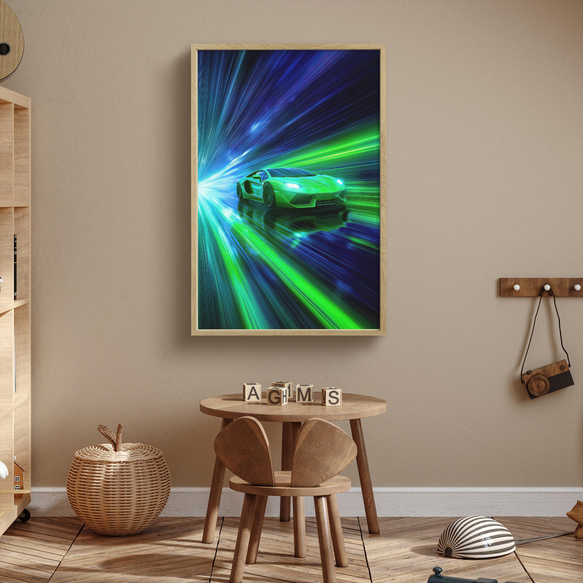 DOBÍJECÍ NOČNÍ LAMPIČKA Rychlost - Lehké - Sportovní vůz - Zelená 60x90 cm - zelená barva, kompozitní dřevo (8/60/90cm) - OnlyWow