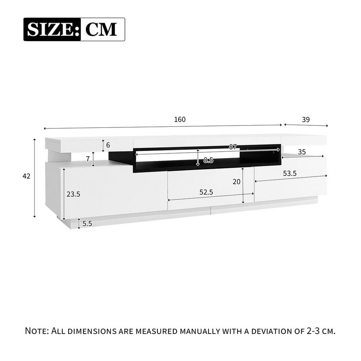 TV-SCHRANK 160x39cm Hochglanzweiß LED 16-Farben 3 Schubladen bis 70 Zoll - Weiß, Holz (47/20/65.5cm) - FLIEKS