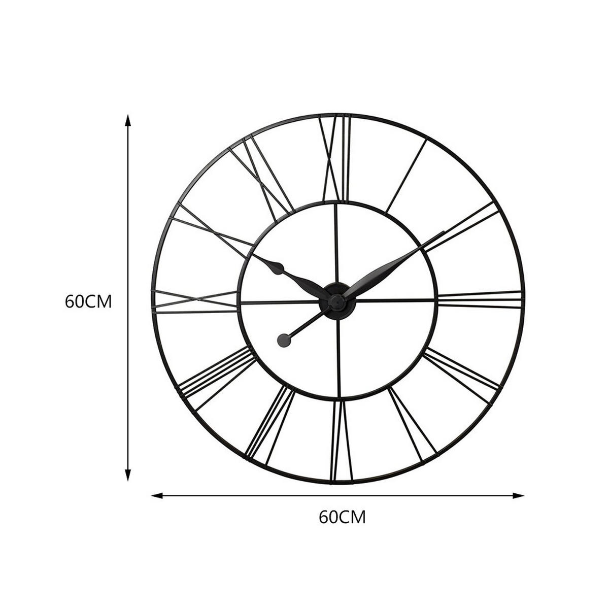 WANDUHR 60 cm Durchmesser Römischen-Ziffern Eisen Schwarz - Dunkelgrau, Metall (60/1/60cm) - Livingandhome