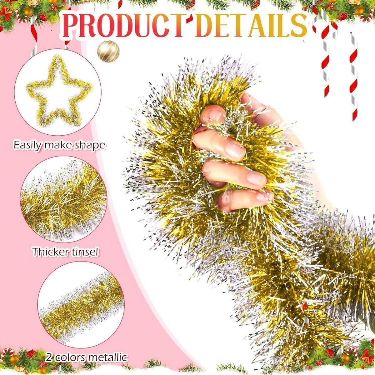 LAMETTA-GIRLANDE Gold mit Frostspitze 10 m - Multicolor, Metall (1000cm)