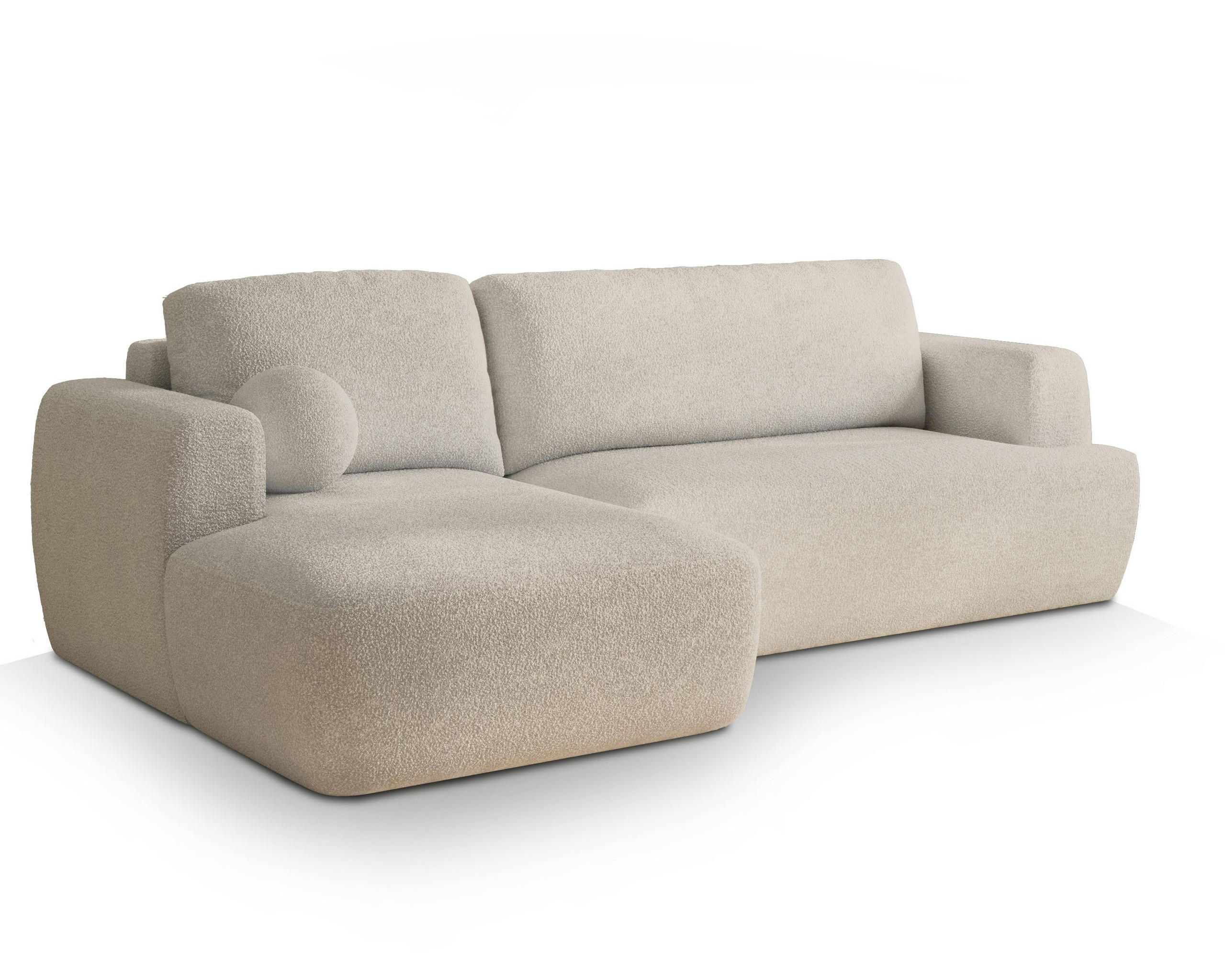 ECKSOFA SENTI N L-S Creme Boucle-Stoff mit Schlaffunktion - Creme, Holz (246/148cm) - MASSENO