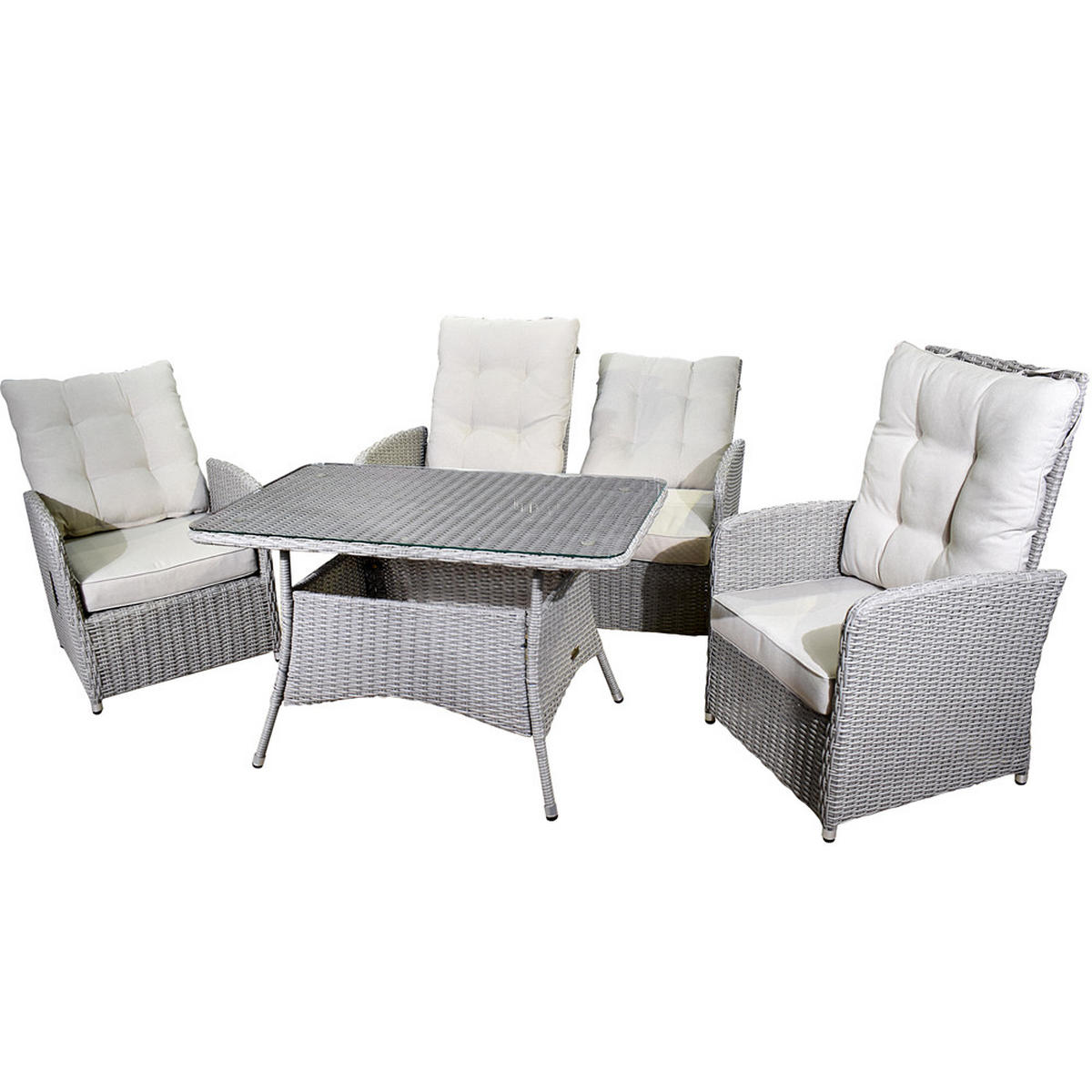 LOUNGE SET 4-tlg. Dayton, Rattan, Grau - Hellgrau/Grau, Kunststoff - dasmöbelwerk