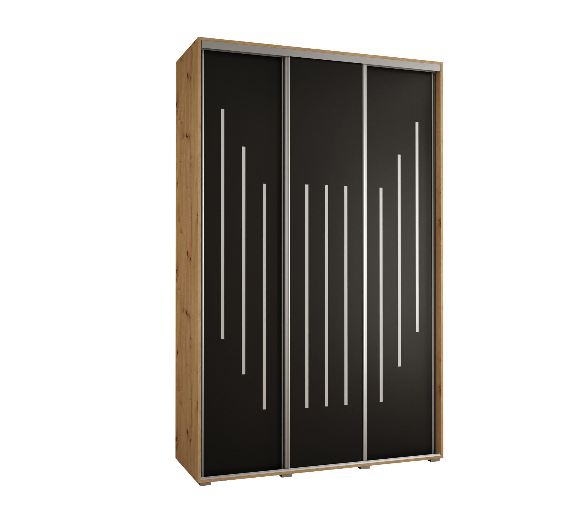 Abiks Möbel Schwebetürenschrank Eiche Artisan, Schwarz, Silber 160x235x60 cm