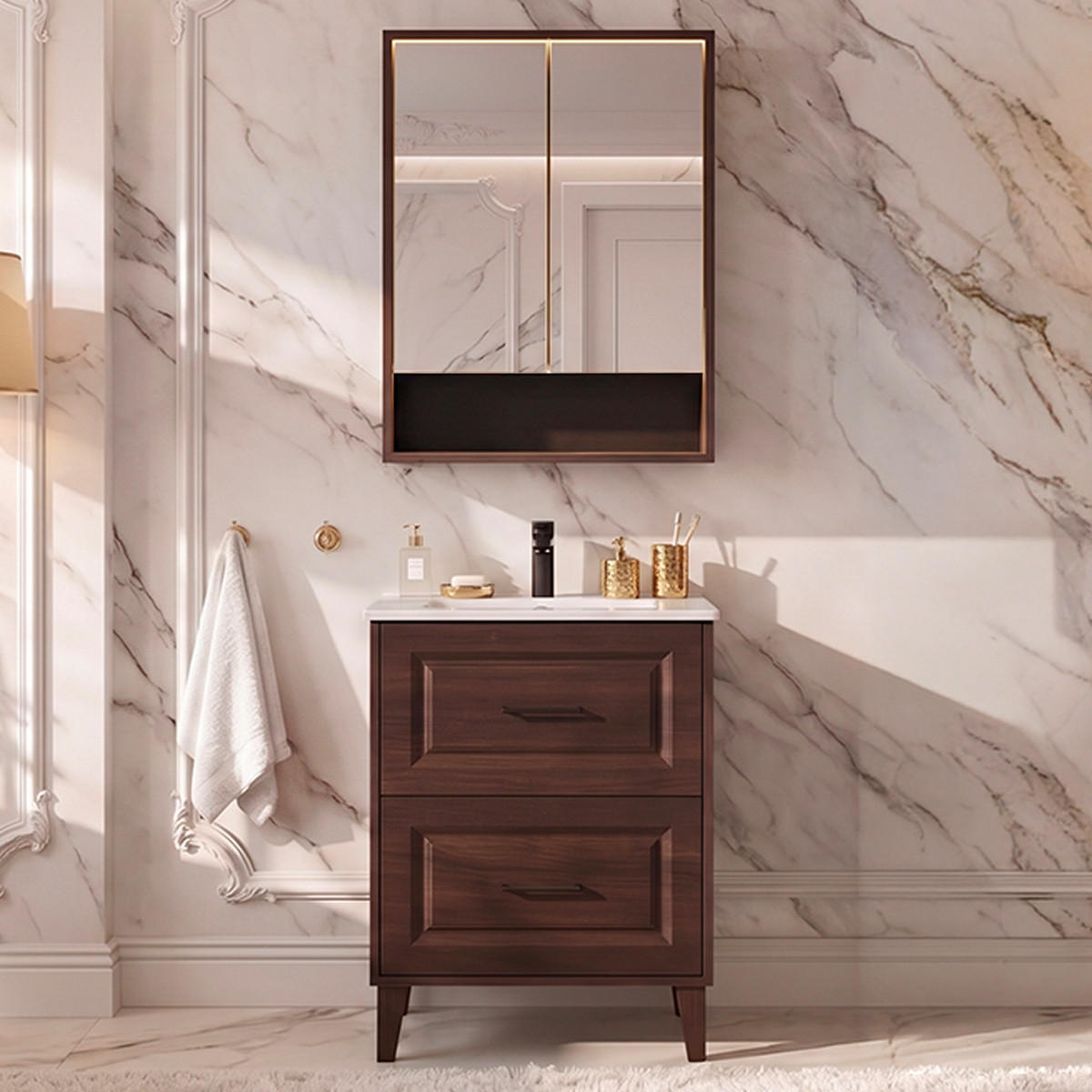 BADMÖBEL 61cm Moka 2er-Set Holz - Braun, Holzwerkstoff (61/82/46cm) - Petits-meubles