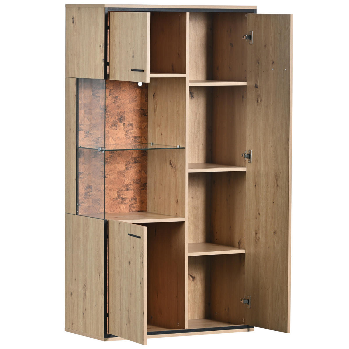 SIDEBOARD 78x40x150 cm, LED, Glastür, Glasregal, Naturfarben - Kastanienfarben, Holz (78/150/40cm)