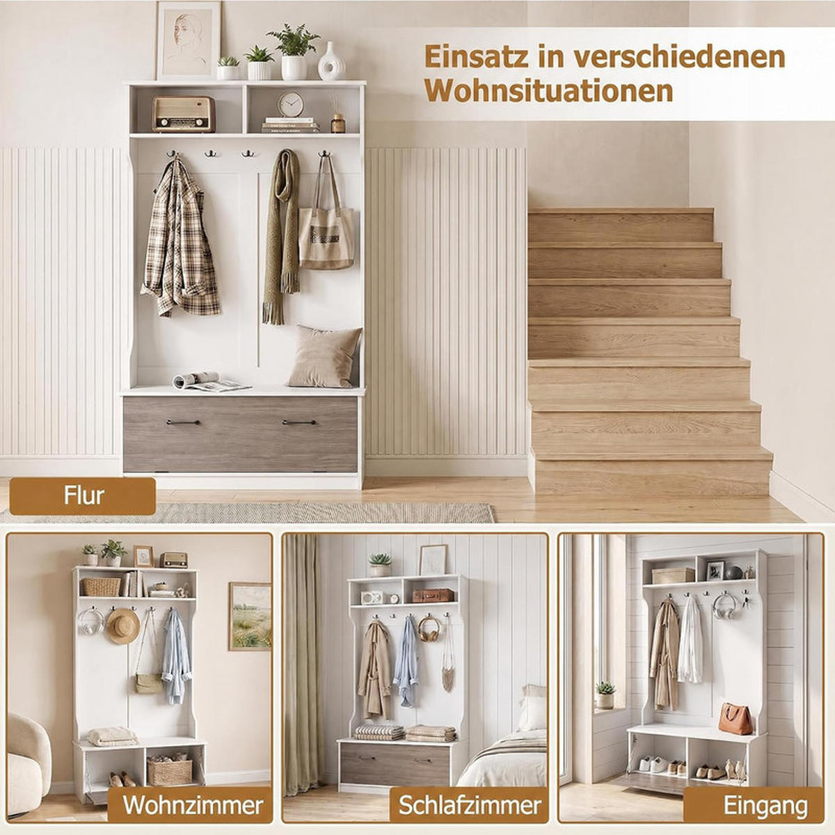 GARDEROBENSTÄNDER mit Schuhschrank weiß - Weiß, Holzwerkstoff (100/180/71cm) - COSTWAY