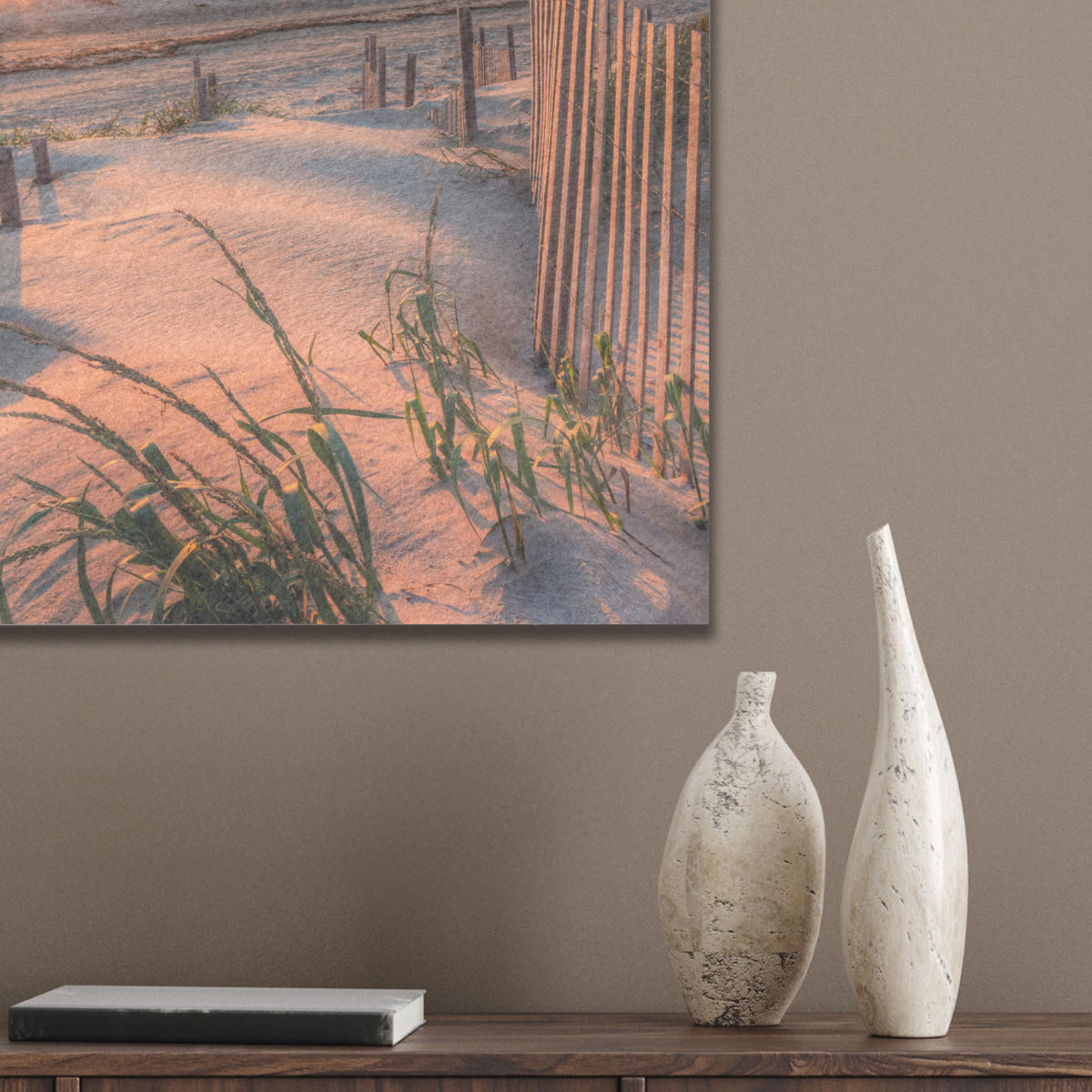AKUSTIKBILD Strand - Meer - Düne - Sonnenuntergang - Landschaft Wandbilder 60x60 cm - Beige, Kunststoff (60/60/0.9cm) - MuchoWow