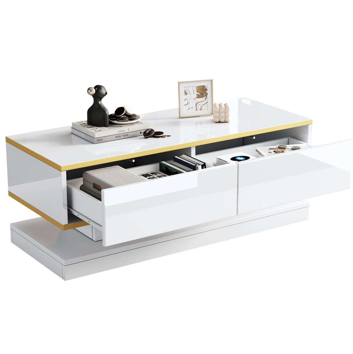 LOWBOARD TV-Schrank 200/40/40 cm & Couchtisch 100/50/38 cm in Weiß - Weiß, Holzwerkstoff (200/40/40cm) - Flora Grace