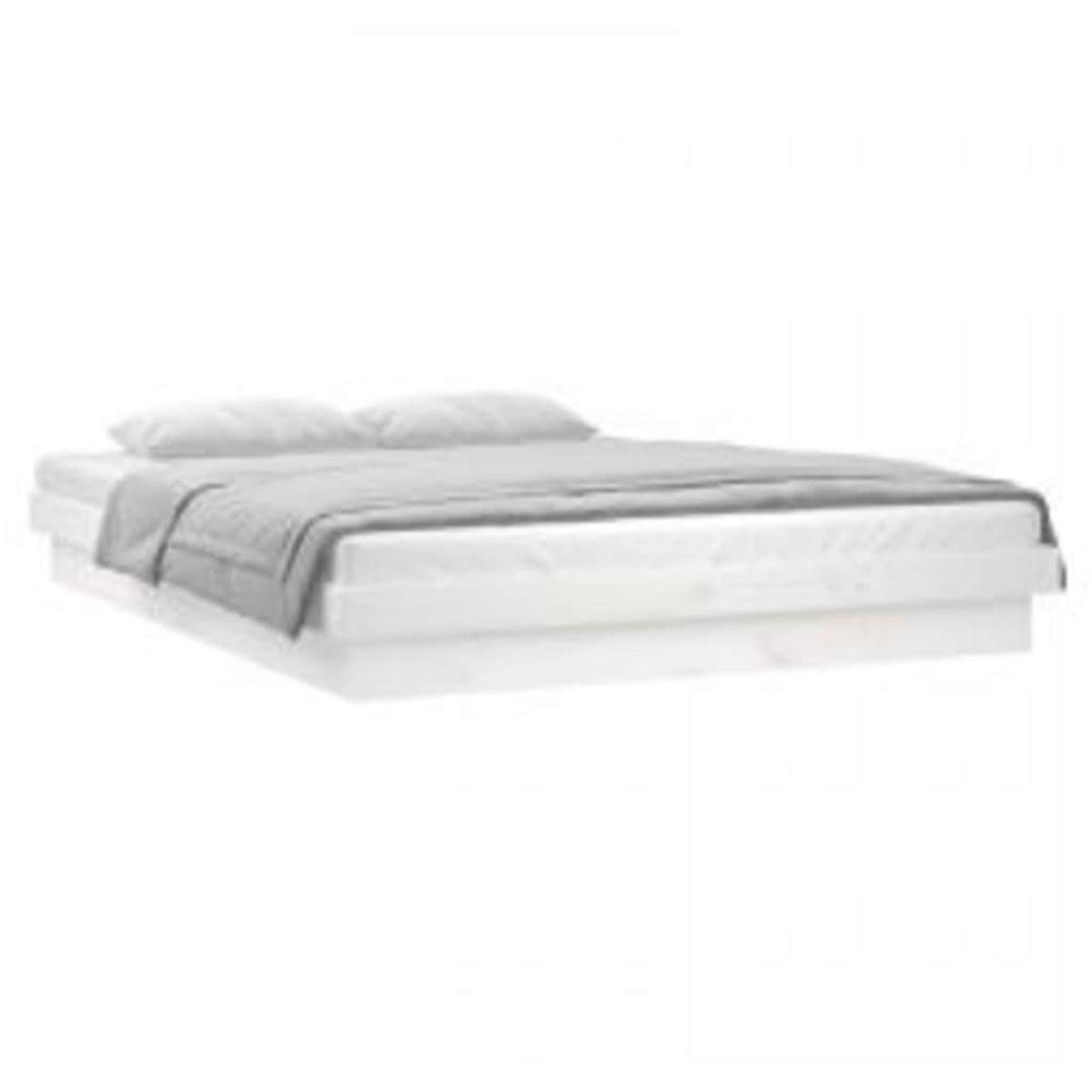 MASSIVHOLZBETT Mit Leds Weiss 160/200 Cm - Weiß, Naturmaterialen (160/200cm) - vidaXL