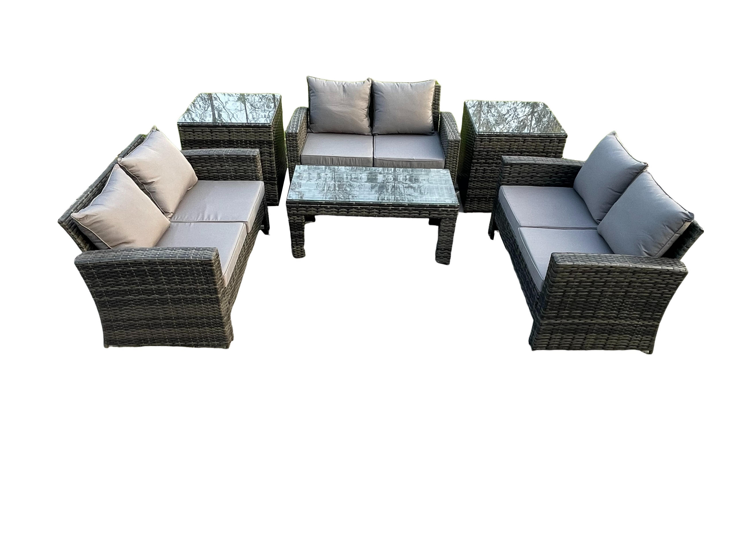 GARTENMÖBEL-SET mit Kissen Polyrattan Dunkelgrau 6-Sitzer - Dunkelgrau, Metall - Fimous