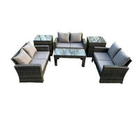 GARTENMÖBEL-SET mit Kissen Polyrattan Dunkelgrau 6-Sitzer - Dunkelgrau, Metall - Fimous