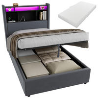 POLSTERBETT 90×200 mit LED-Beleuchtung,Kopfteilablage und Matratze - Grau, Holzwerkstoff/Textil (90/200cm) - EVRYAE