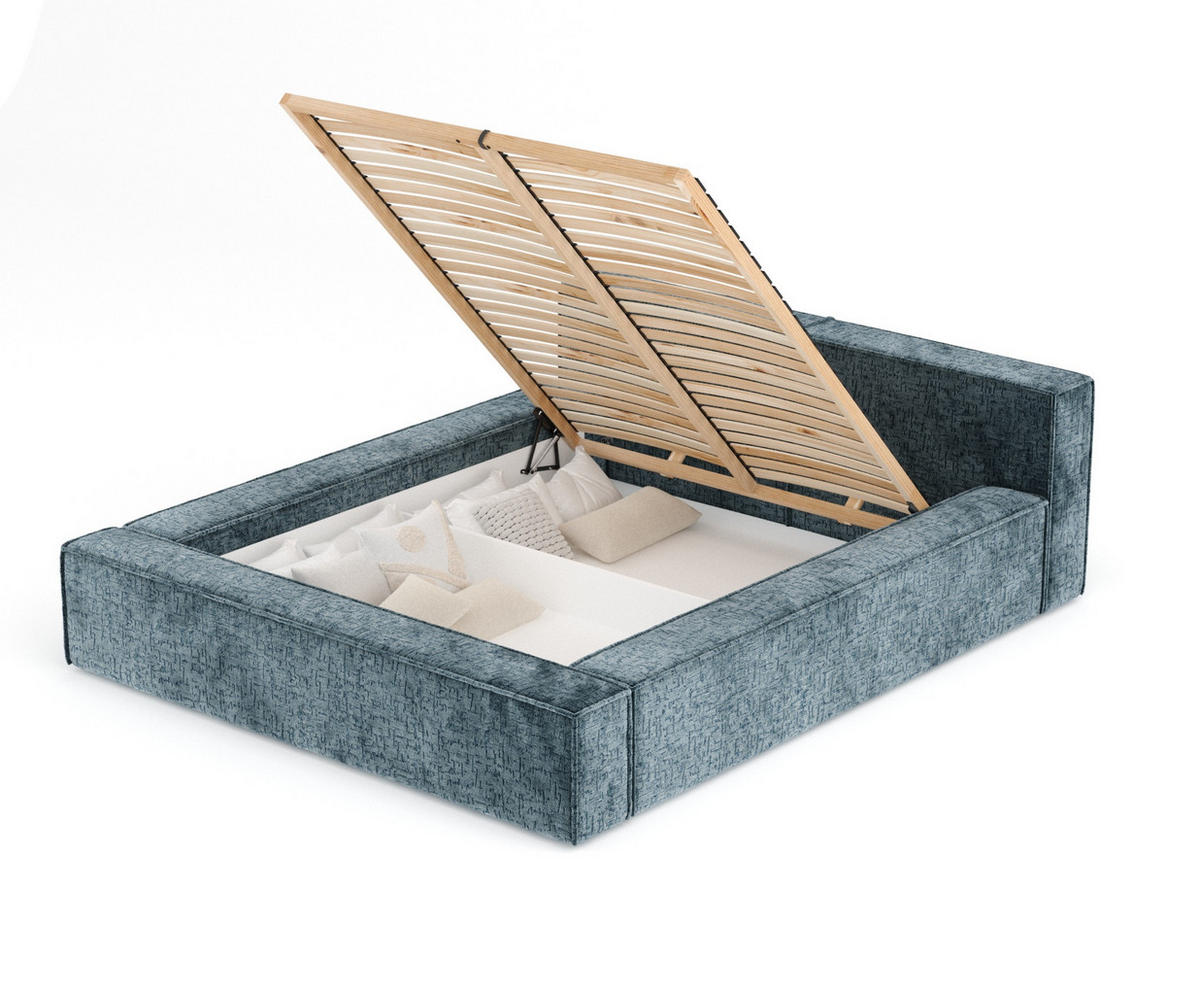 POLSTERBETT Voliera Blau 160/200 cm im Chenille-Stoff - Blau/Birkefarben, Holz/Holzwerkstoff (160/200cm) - Maison de Reve