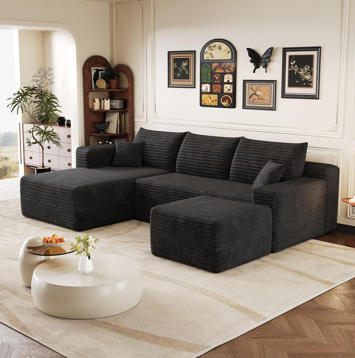 ECKSOFA 241/151/58 cm schwarz aus Stoff ohne Montage - Schwarz, Textil (151/241cm) - OKWISH