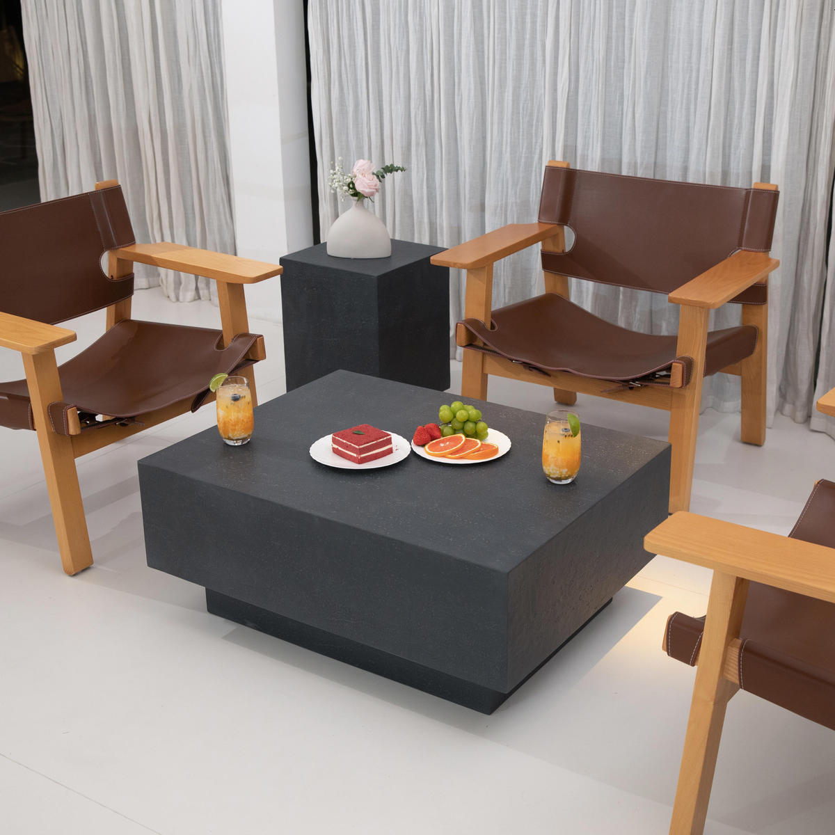 COUCHTISCH TEVERE aus GF-Beton Rechteck, Wetterbeständig, 86x86x36 cm - Dunkelgrau, Naturmaterialien (86/86/36cm) - Elementi