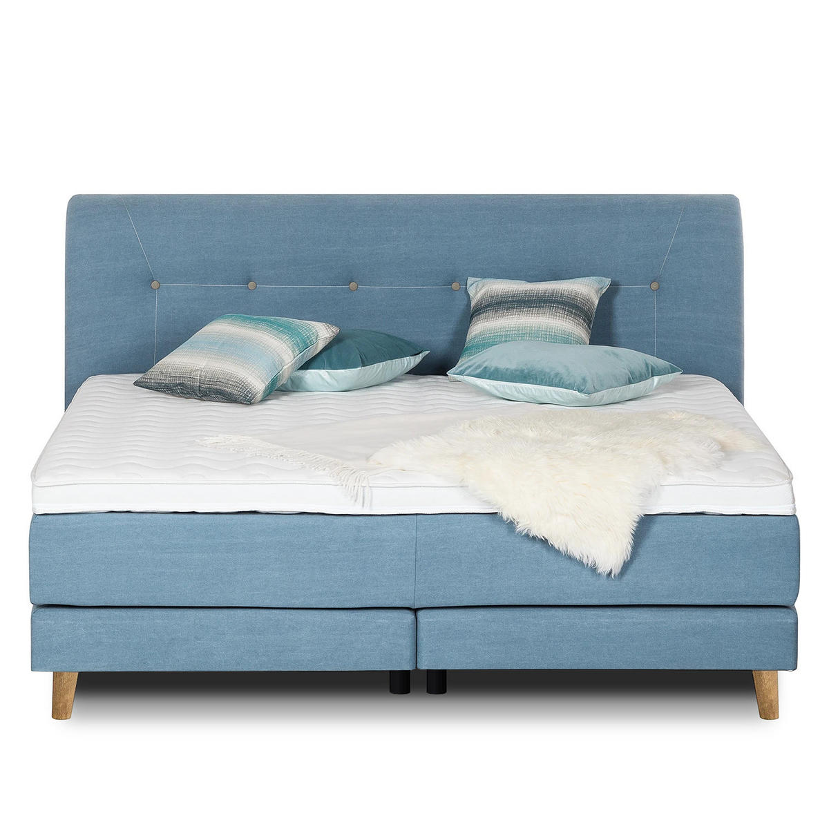 BOXSPRINGBETT - Webstoff - Hellblau, Naturmaterialien (200/200cm) - home24