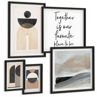 BILDER SET 5er Set - 50x50 cm & 20x30 cm & 40x60 cm Schwarzer Rahmen - Abstrakte Formen beige braun - Schwarz, Kunststoff (40/60cm) - TULUP