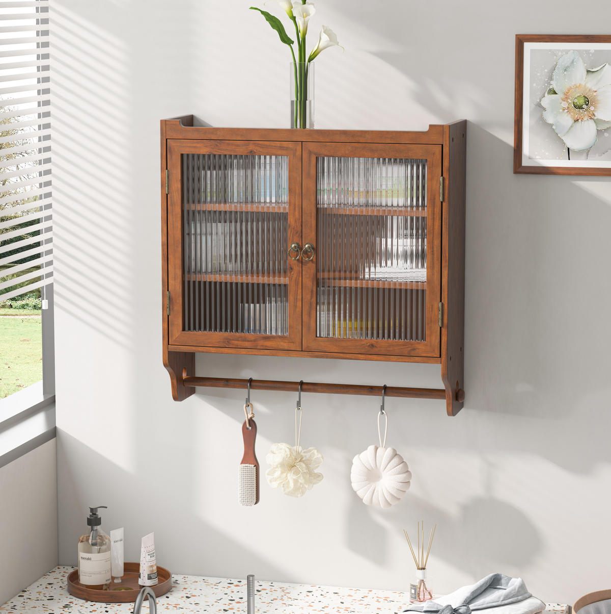 KÜCHENOBERSCHRANK 63x18x60cm in Braun aus Massivholz & Glas,wandmontiert - Braun, Holzwerkstoff (63/60/18cm) - Modfu