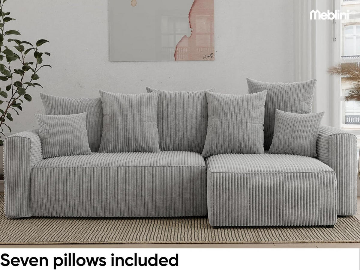 ECKSOFA DAVE L - Hellgrau/Schwarz, Holzwerkstoff (238/87cm) - Meblini