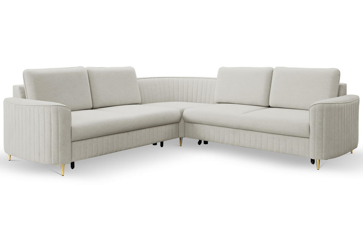 ECKSOFA VELA R-S Hellgrau Velours-Stoff mit Schlaffunktion - Hellgrau, Holz (251/251cm) - MASSENO