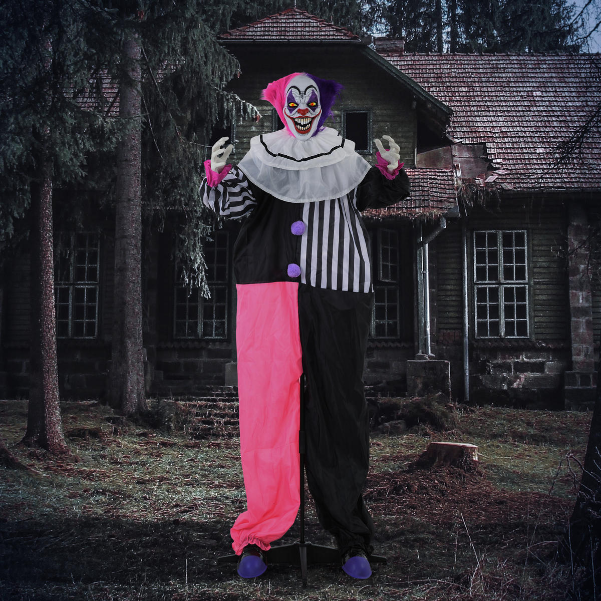 HALLOWEEN-CLOWN DE-42086 beweglich mit Lach-Funktion Pink Lila - Multicolor, Metall (60/173/18cm) - ComfortXL