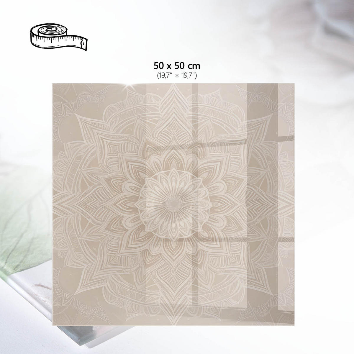 TISCHPLATTE 50x50 cm – Mandala-Muster - Creme, Glas (50/50/0.4cm) - Wallfluent