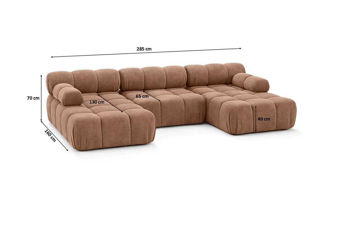 ECKSOFA U-Form, Stoff Velours Salvador, Dunkelbeige, Selia U - Beige, Holz (285/70/160cm) - Kaiser Möbel