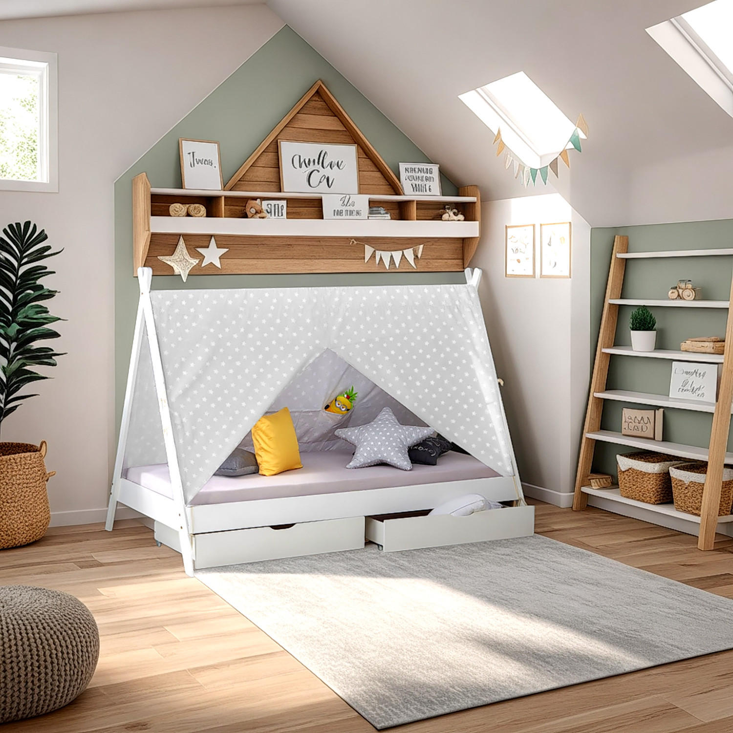 KINDERBETT mit Stauraum 90/200 cm weiß - Weiß, Holz (208/153/121cm) - Homestyle4u