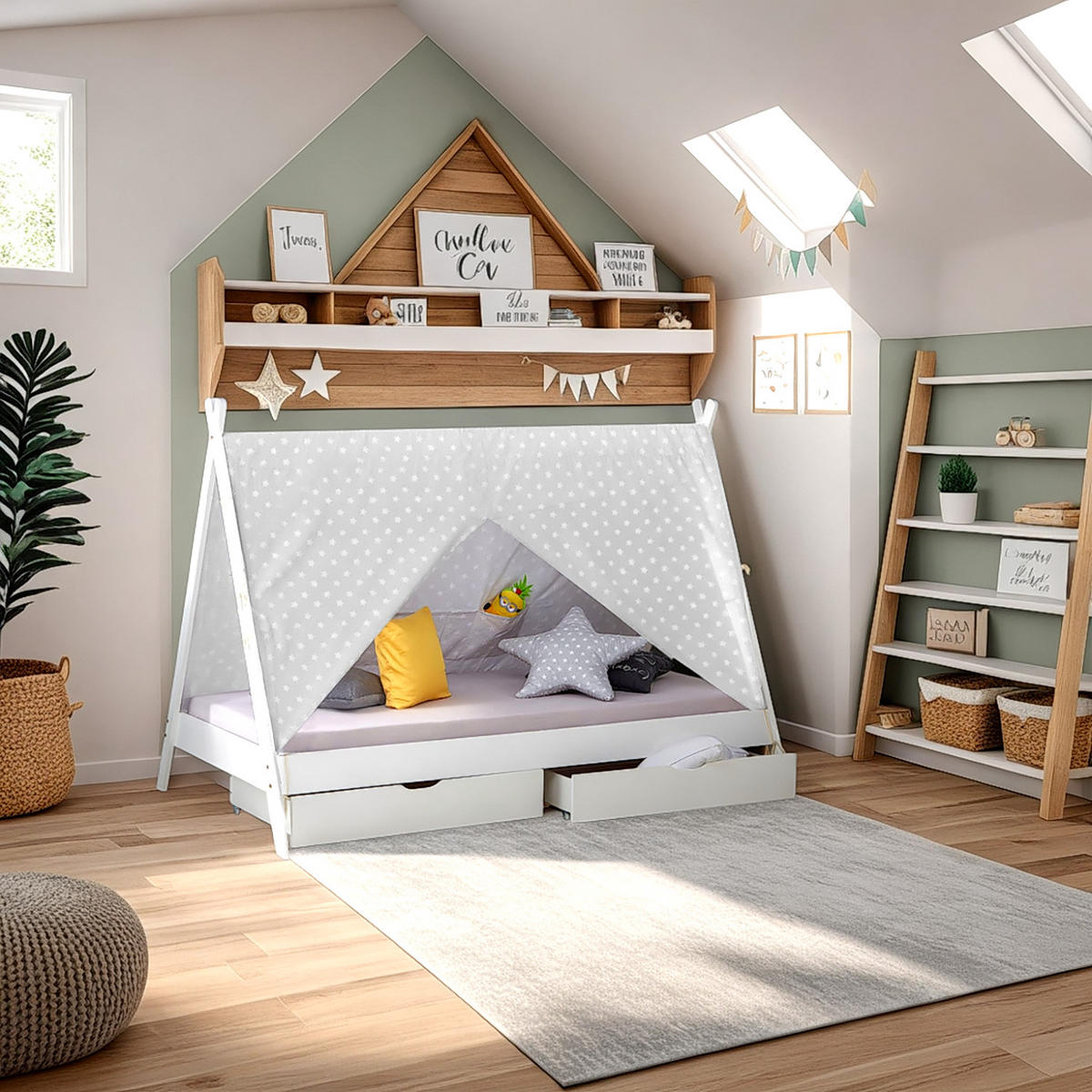 KINDERBETT mit Stauraum 90/200 cm weiß - Weiß, Holz (208/153/121cm) - Homestyle4u