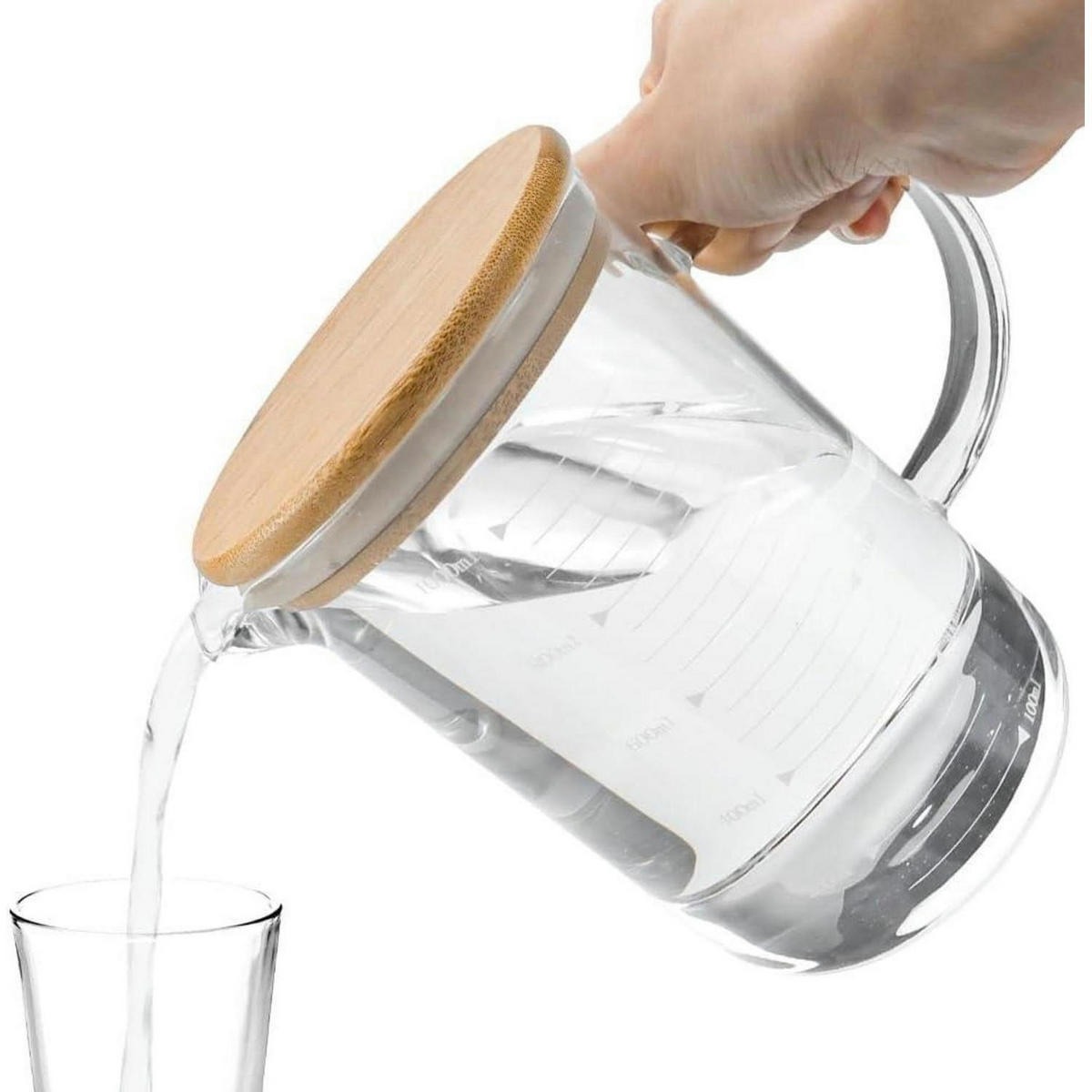 MESSBECHER Glas 1000 ml mit Bambusdeckel - Transparent, Glas (1L)