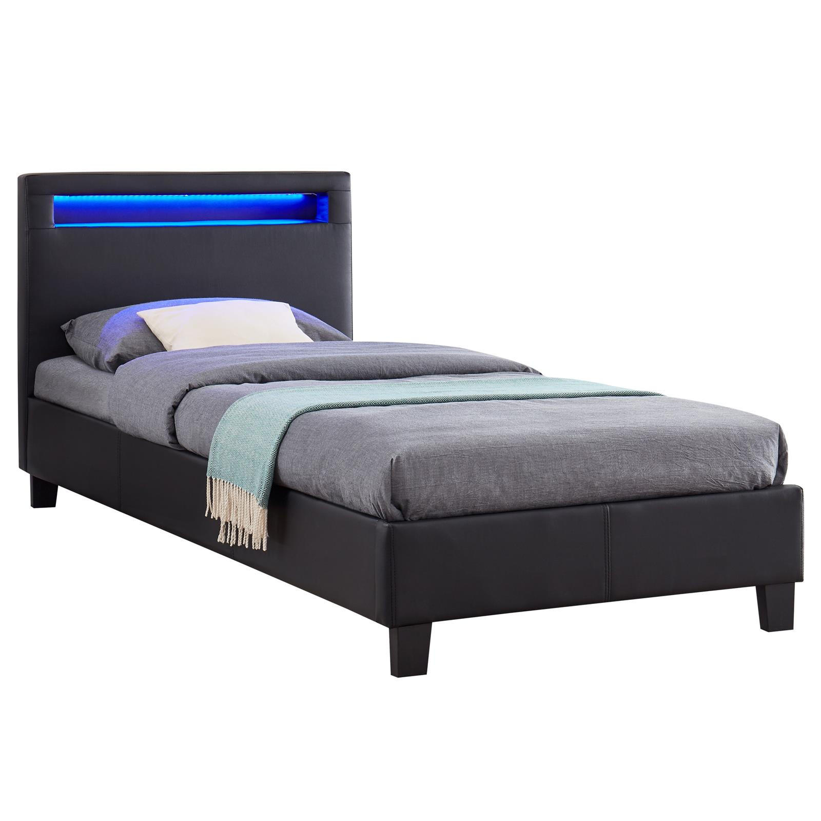 POLSTERBETT MIT LED MANDALAY 90X200 CM - Schwarz, Textil (90/200cm) - CARO-Möbel