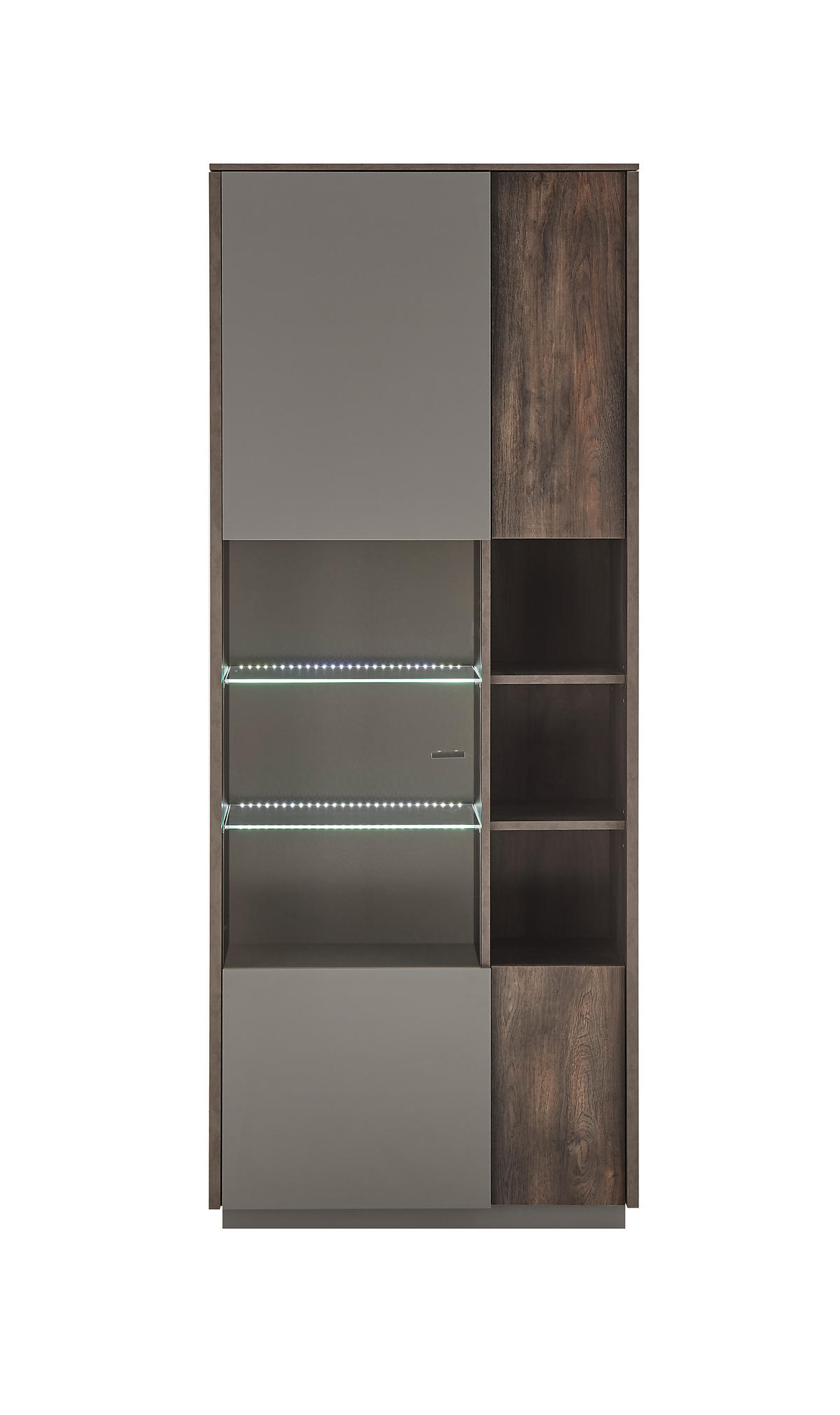 VITRINE M18 Thermo Oak & Anthrazit 80/200/40 cm hoch breit - Graubraun, Holzwerkstoff (80/200/40cm) - Livojo
