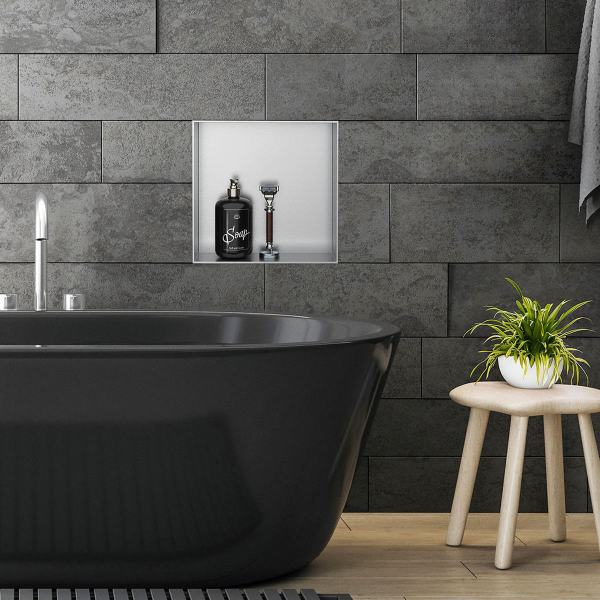 DUSCHNISCHE Silber 30/30 cm randlos - Silberfarben, Metall (30/30/10cm) - LuxeBath