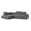 ECKSOFA FAVIEN L-S Grau Velours-Stoff mit Schlaffunktion - Grau, Holz (257/190cm) - MASSENO