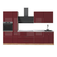 KÖK Fame-Line, Bordeaux högblank/Goldkraft ek, 310 cm AP Marble - Bordeaux/Honungsek, Träbaserade material (310/206.8/60cm) - Vicco