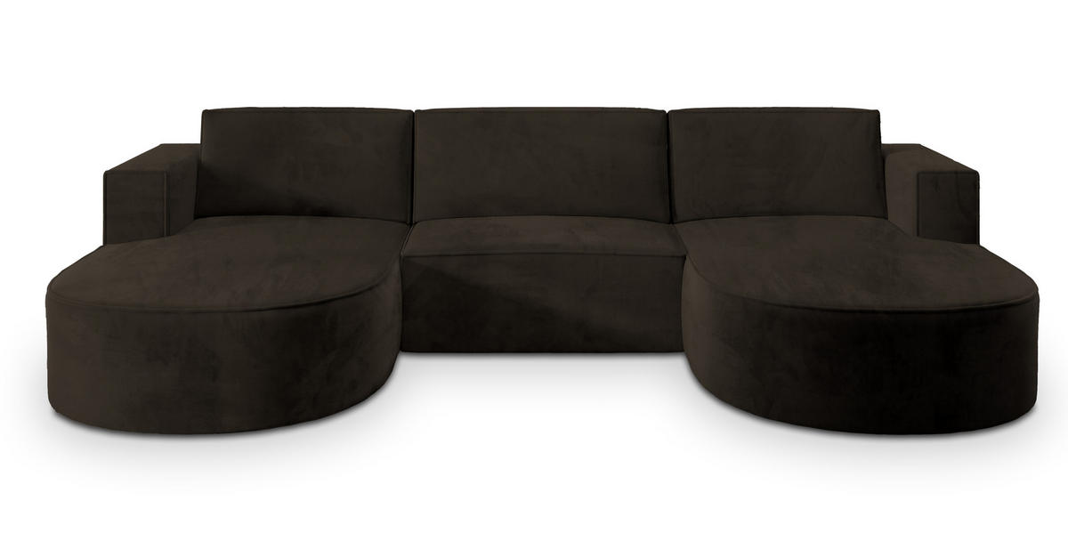 WOHNLANDSCHAFT VEZZO M Braun Velours-Stoff mit Schlaffunktion - Braun, Holz (347/85/174cm) - MASSENO