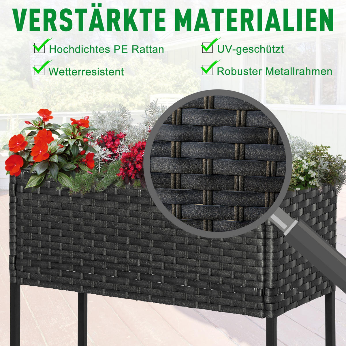POLY Rattan, Hochbeet, Braun - Braun, Metall (30/70/70cm) - Outsunny