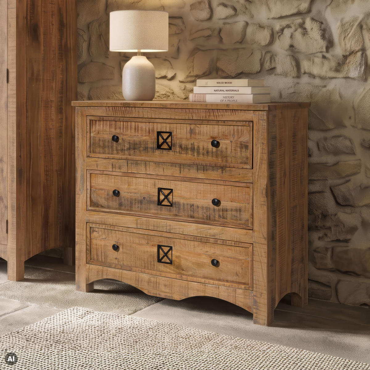 KOMMODE Akazie 100x42x88 natur versiegelt NATURE OF SPIRIT #249 - Naturfarben, Holz (100/88/42cm) - Massivmoebel24