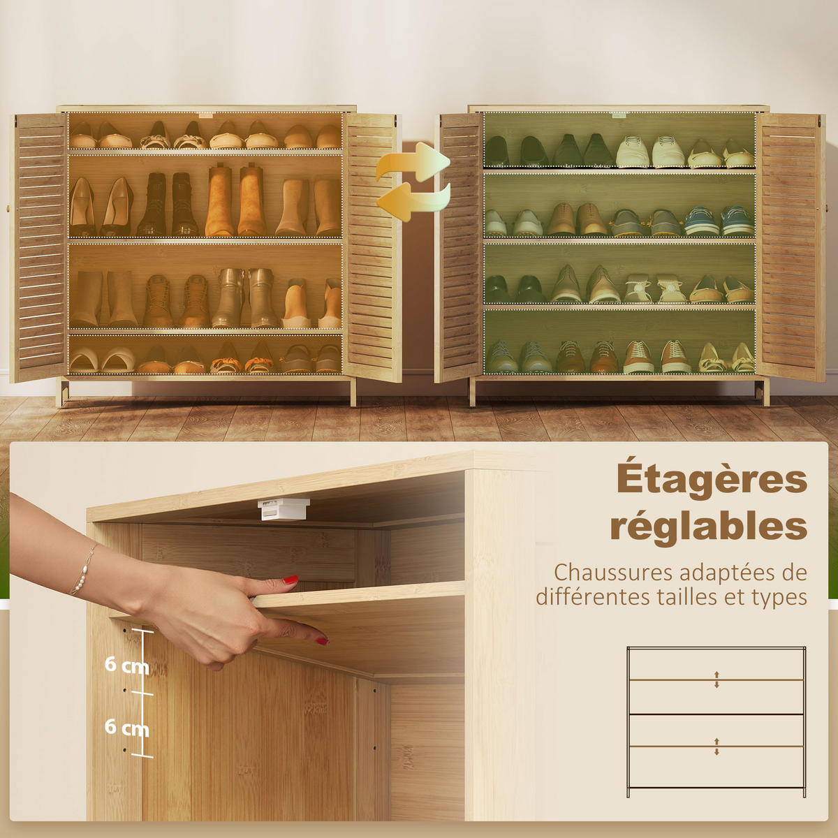 SCHUHSCHRANK Naturfarben 80/35/80 cm - Naturfarben, Holz (35/80/80cm) - PANGIVO