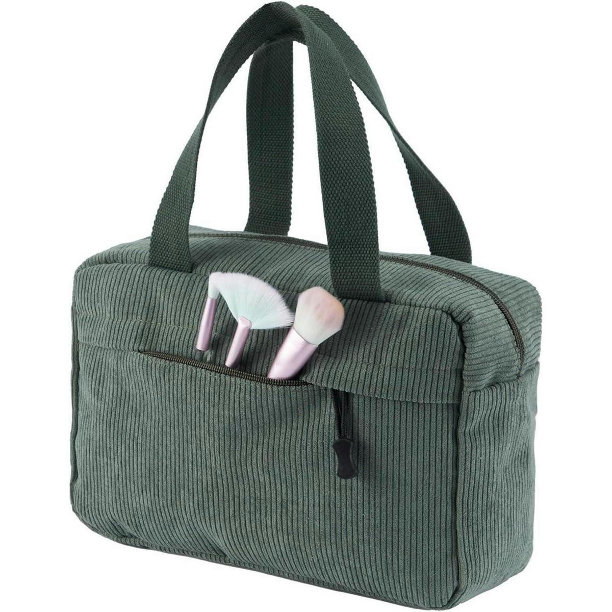 KULTURTASCHE Damen Cord Grün 30 cm - Olivgrün, Textil (18/2/26cm)
