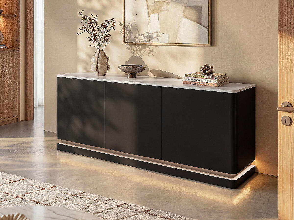 SIDEBOARD - 189.6 cm x 40 cm - Holz, Platte - Schwarz, Weiß - DEVIKA - Schwarz/Weiß, Holz (189.6/80/40cm) - Vente-Unique