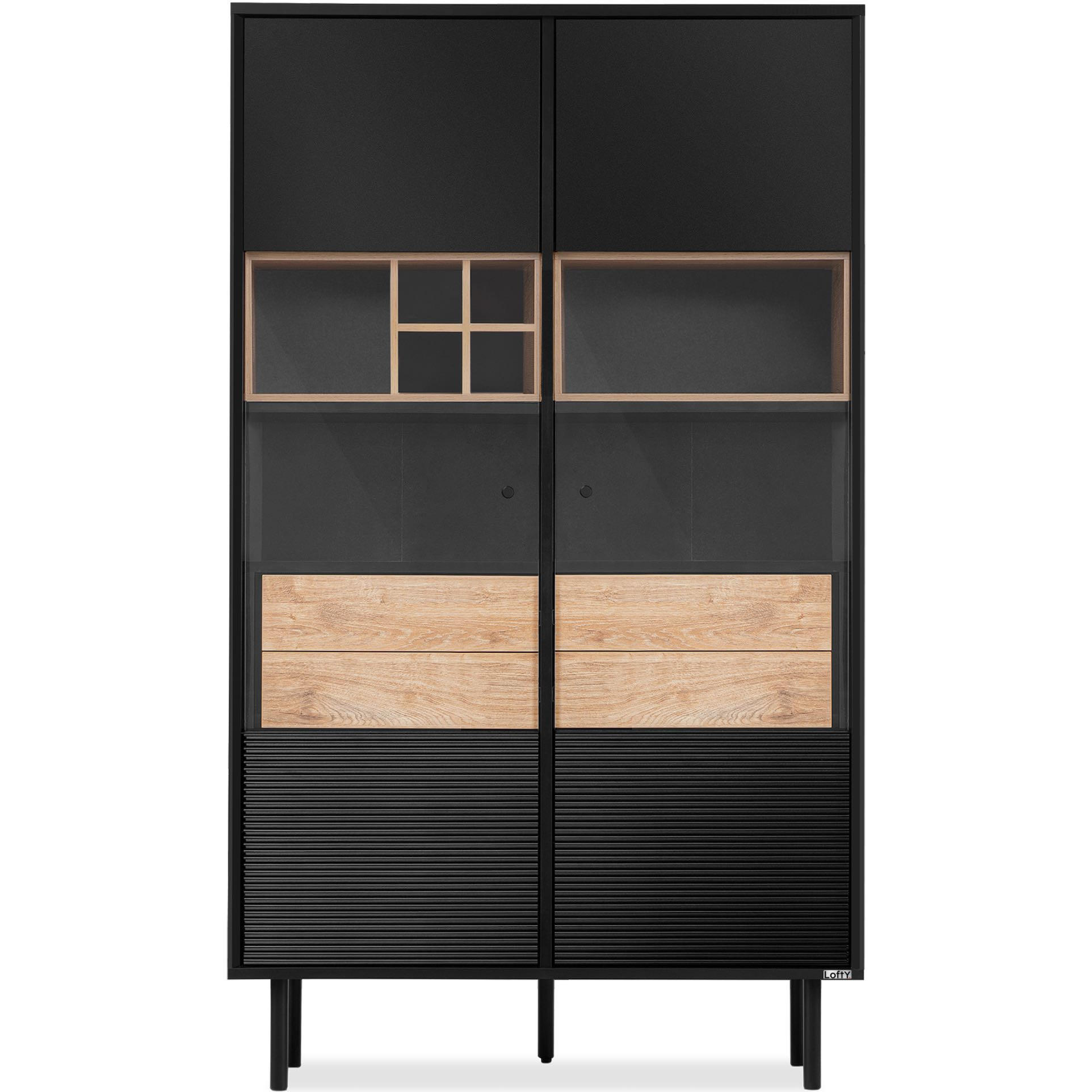 VITRINENSCHRÄNK LOFTY Weineinlage, schwarz / Eiche natur - Eichefarben/Multicolor, Holzwerkstoff (102/174/41cm) - KONSIMO®