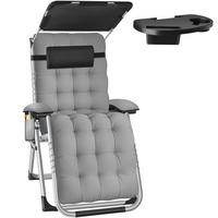 SONNENLIEGE Cloud II, mit Ablagetisch und Stautasche, hellgrau - Hellgrau, Kunststoff (84/103/168cm) - tectake