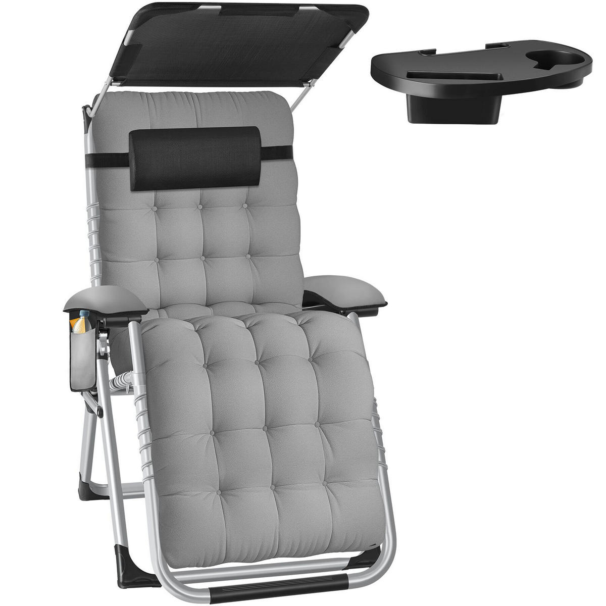 SONNENLIEGE Cloud II, mit Ablagetisch und Stautasche, hellgrau - Hellgrau, Kunststoff (84/103/168cm) - tectake