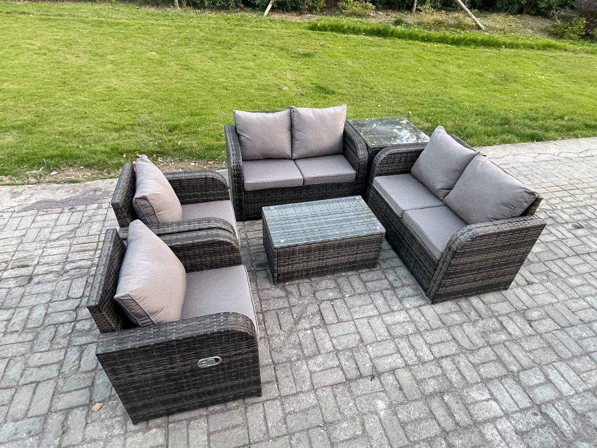 GARTENLOUNGE-SET Polyrattan Dunkelgrau 7-Sitzer - Dunkelgrau, Metall - Fimous