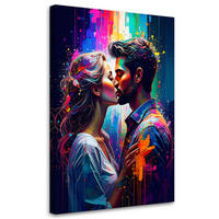 LEINWANDBILD Paar Liebe Kuss 60x90cm - Multicolor, Textil (60/90cm) - Feeby