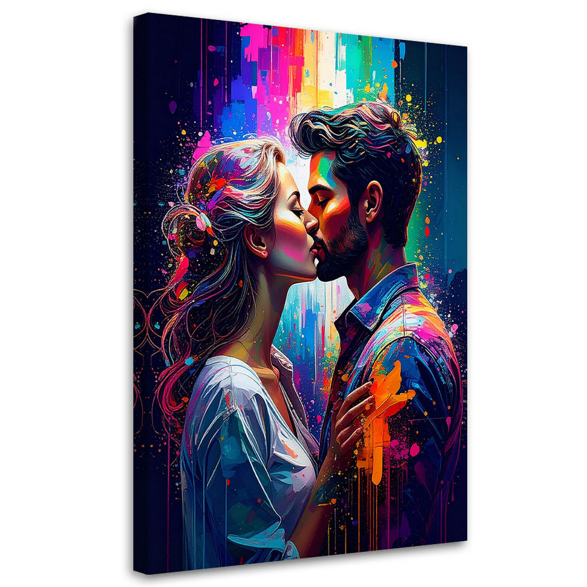 LEINWANDBILD Paar Liebe Kuss 60x90cm - Multicolor, Textil (60/90cm) - Feeby