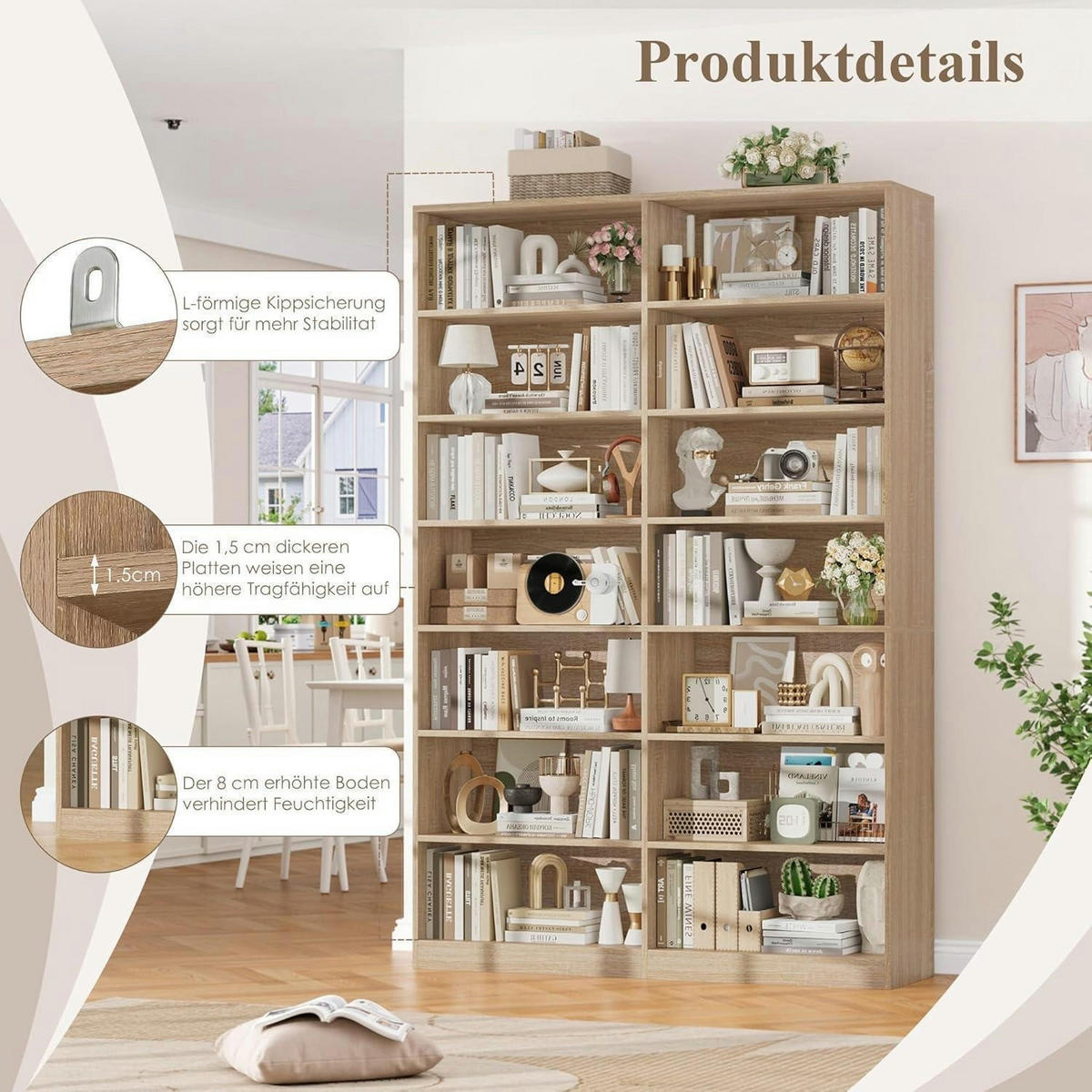 BÜCHERREGAL 212 cm Eiche 14 Fächer - Braun, Holzwerkstoff (116/212/28.5cm)