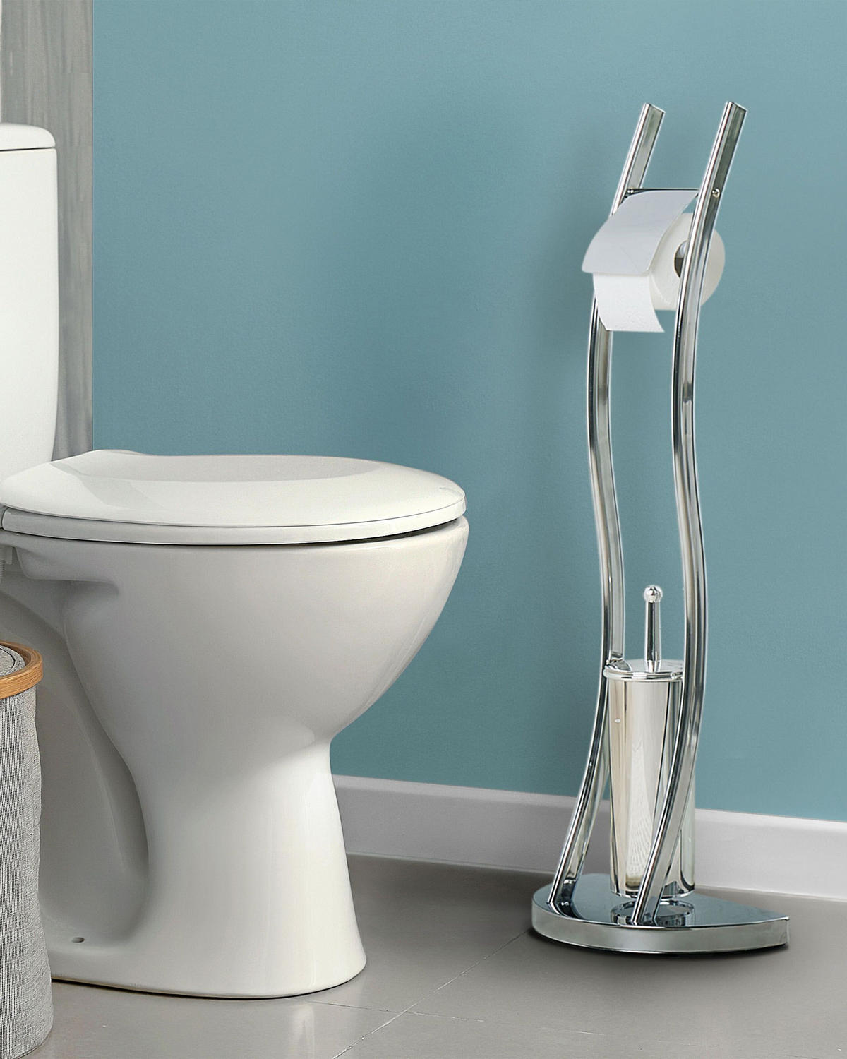 TOILETTENPAPIERHALTER mit Bürste Silber Soacha - Silberfarben, Metall (33/92/18cm) - Beliani